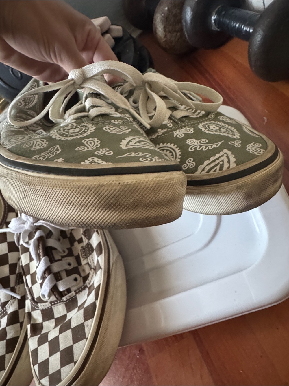 Vans Checkerboard Brown & Olive Paisley Canvas Sneakers - Picture 2 of 4